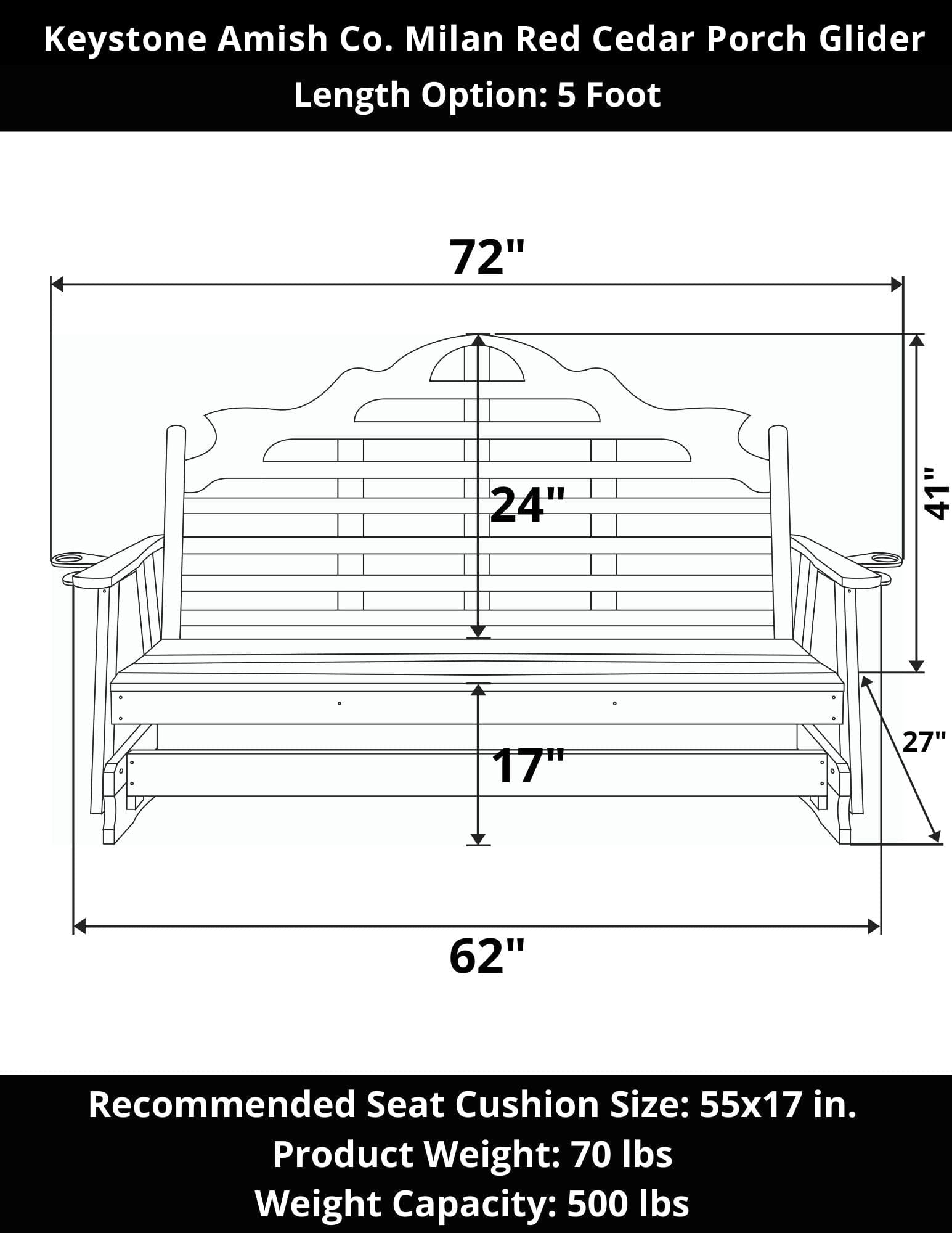 Keystone Amish Co. Milan Red Cedar Porch Glider - Handcrafted Wooden Swing for Outdoor Patio, Garden & Backyard Relaxation