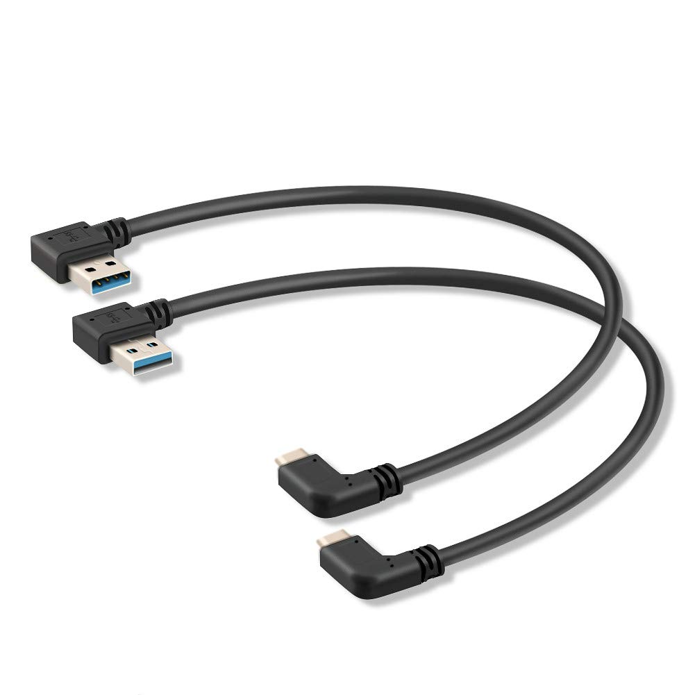 90 Degree Right Angle USB C Cable - USB 3.0 Type C Male to Female Extension (20CM/8IN, 2 Pack) - Left & Right Angle Adapter for Laptop, Phone, Tablet Charging & Data Transfer