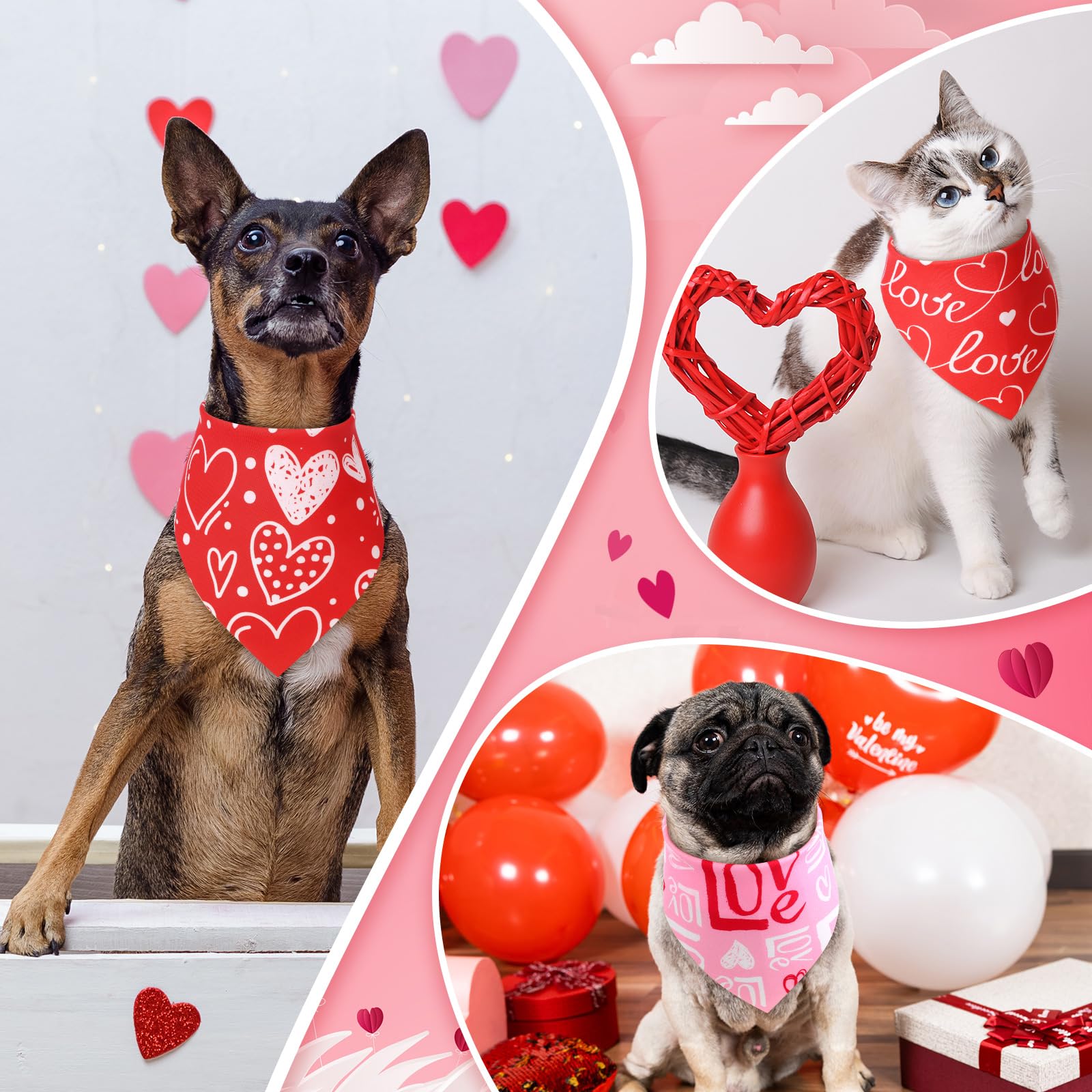50 Pcs Valentine's Day Dog Bandanas Bulk - Red & Pink Adjustable Triangle Bandana for Small Medium Large Dogs - Soft Bibs Costume Accessories (19.7 x 13.8 Inch) - Perfect for Valentine's Day, Pet Parties & Photo Shoots