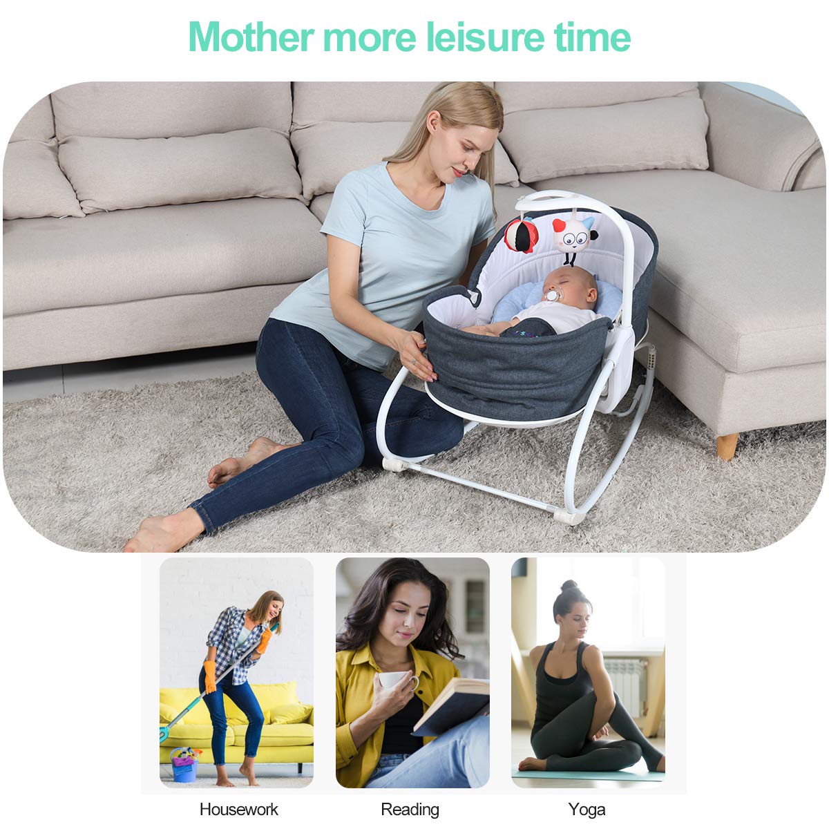 3-in-1 Baby Bouncer with Soothing Vibration & 3-Speed Adjustment - Convertible Sit to Lie Down Rocking Chair for Newborns, Infants, Boys & Girls - Perfect for Nursery, Playtime & Soothing Fussy Babies