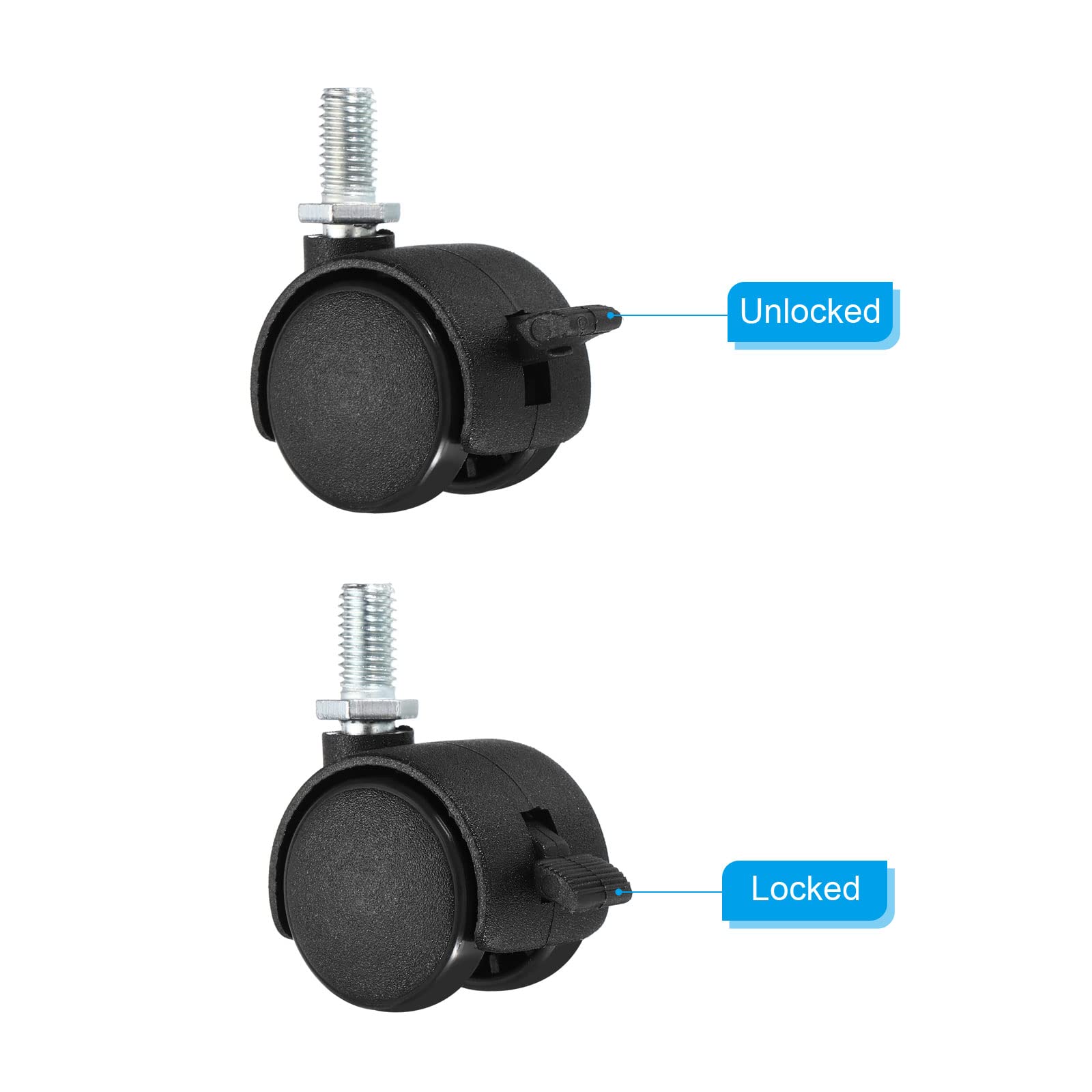 PATIKIL 1 Inch Swivel Casters - 10 Pack Nylon 360 Degree Threaded Stem Wheels with Brake for Furniture Replacement - Heavy Duty Wire Shelving Casters - Black - Perfect for Office Chairs, Carts, and Storage Racks