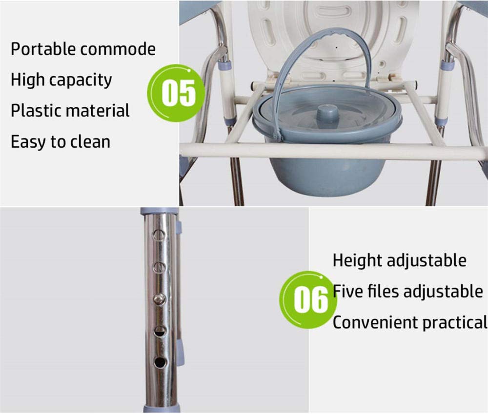 Adjustable Folding Bedside Commode Chair - Stainless Steel Elderly Toilet Seat with Removable Bucket - Height Adjustable Toilet Stool for Seniors, Pregnant Women & Disabled - Ideal for Home Care, Hospital & Mobility Assistance