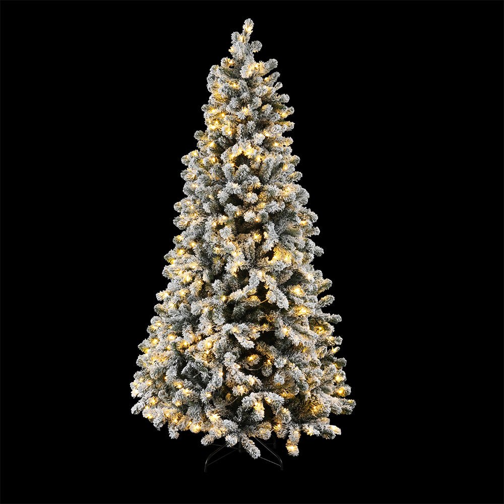 2.1m Snow Flocked Christmas Tree with LED Lights - 8 Lighting Modes, Pre-Lit Xmas Decoration for Home, Office & Holiday Party Decor