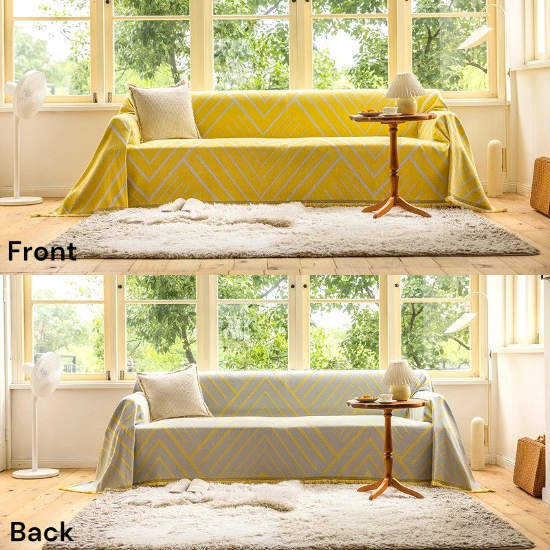 Reversible Chevron Sofa Cover Throw - Stretchable Furniture Protector for Couches, Loveseats & Sectionals - Perfect for Pets, Kids & Spills - Home Decor & Living Room Essentials