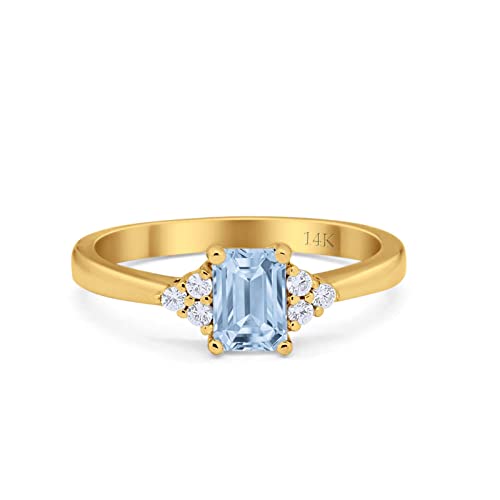 14K Yellow Gold Simulated Aquamarine CZ