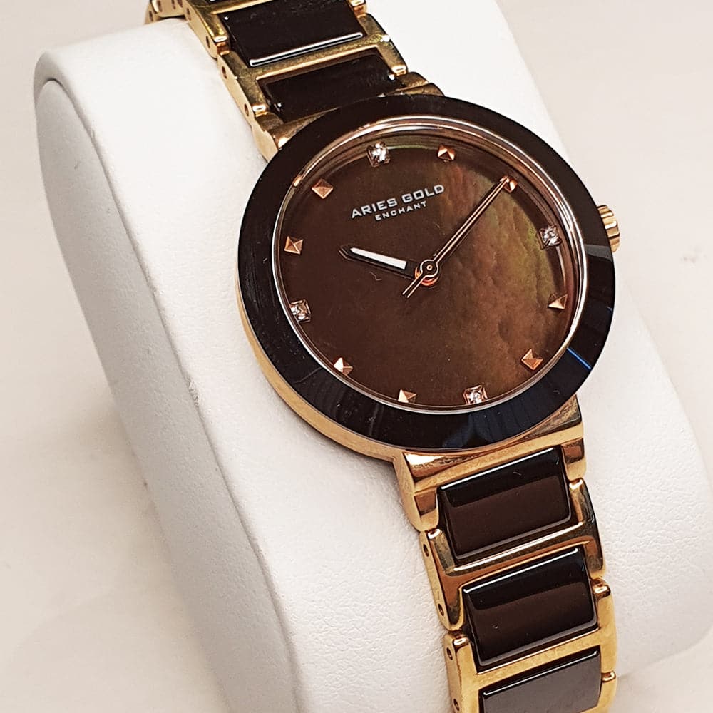 Aries Gold Enchant Persia L 5006Z RG BRMP Brown Ceramic Women's Watch - Elegant Luxury Timepiece for Business, Parties & Special Occasions