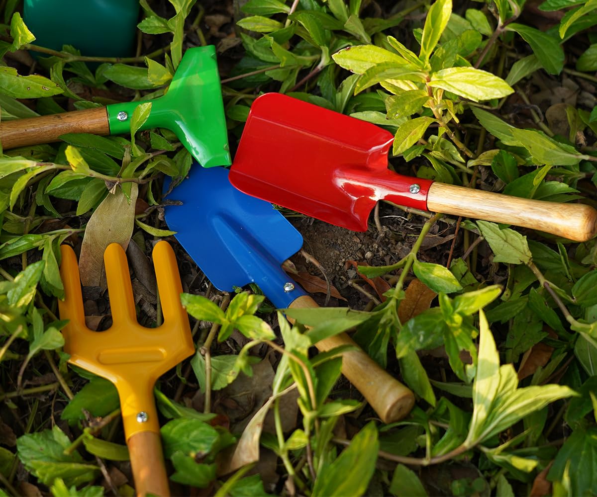 IELEK 5-Piece Stainless Steel Gardening Tool Set - Trowel, Rake, Shovel, Spoon & Fork - Durable Outdoor Garden Tools for Planting, Weeding & Landscaping - Perfect Easter Gift for Gardeners & Homeowners