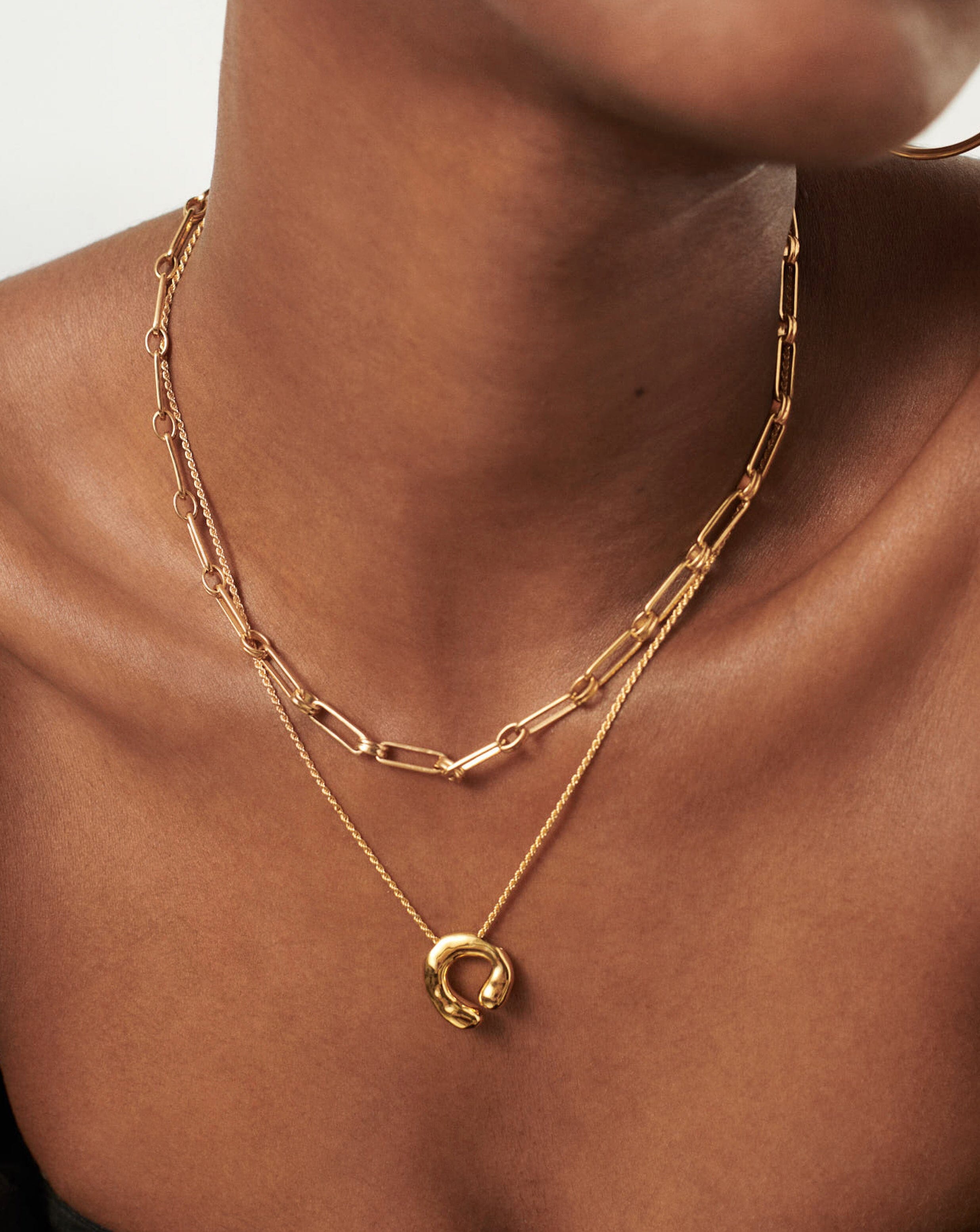 18k Gold Plated Molten Open Pendant Necklace for Women - Elegant Layering Jewelry for Everyday Wear, Date Nights & Special Occasions