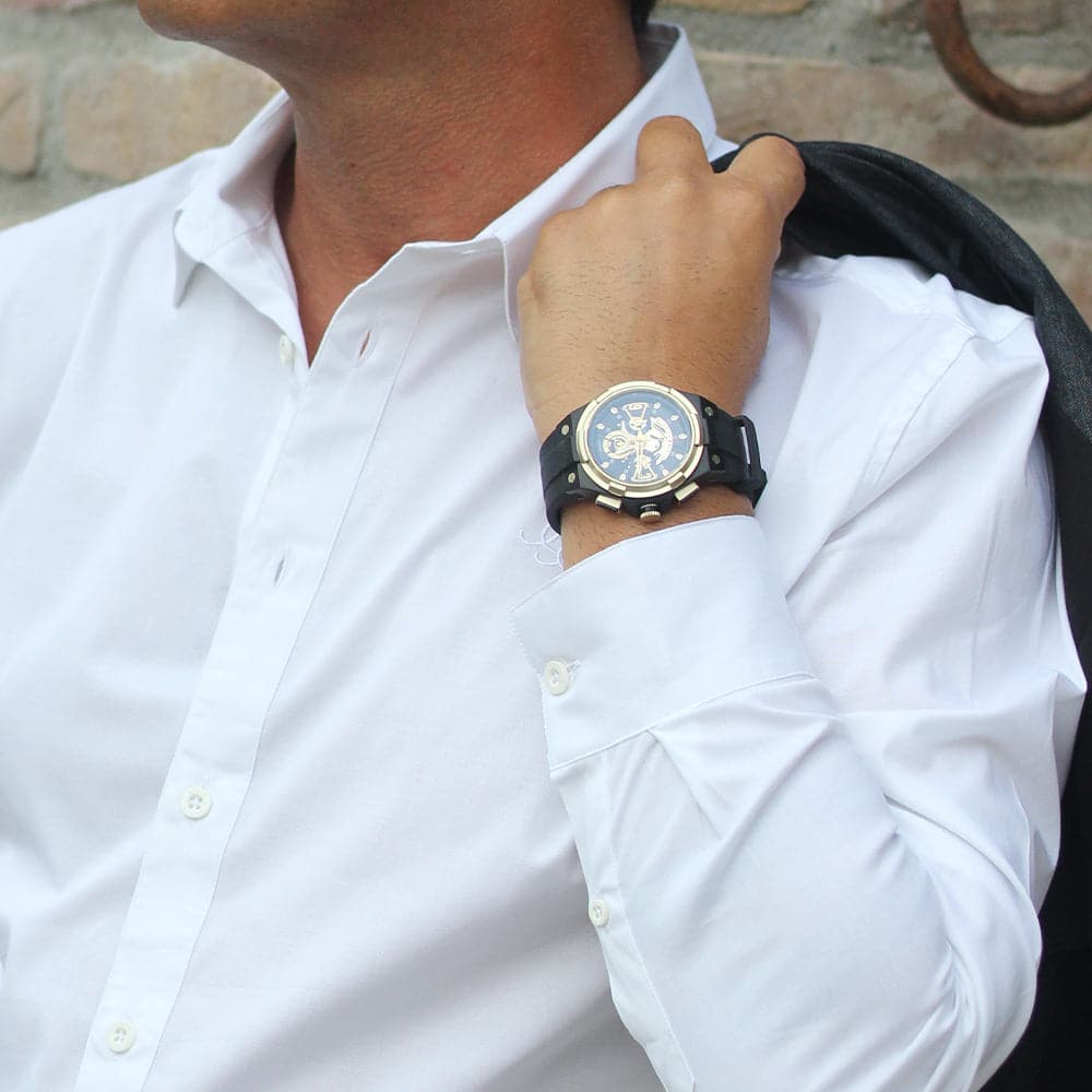 ARIES GOLD Chronograph Men's Watch with High-Tech Black Silicon Strap - Model G 7016 BKG - Perfect for Business, Casual & Sports Wear