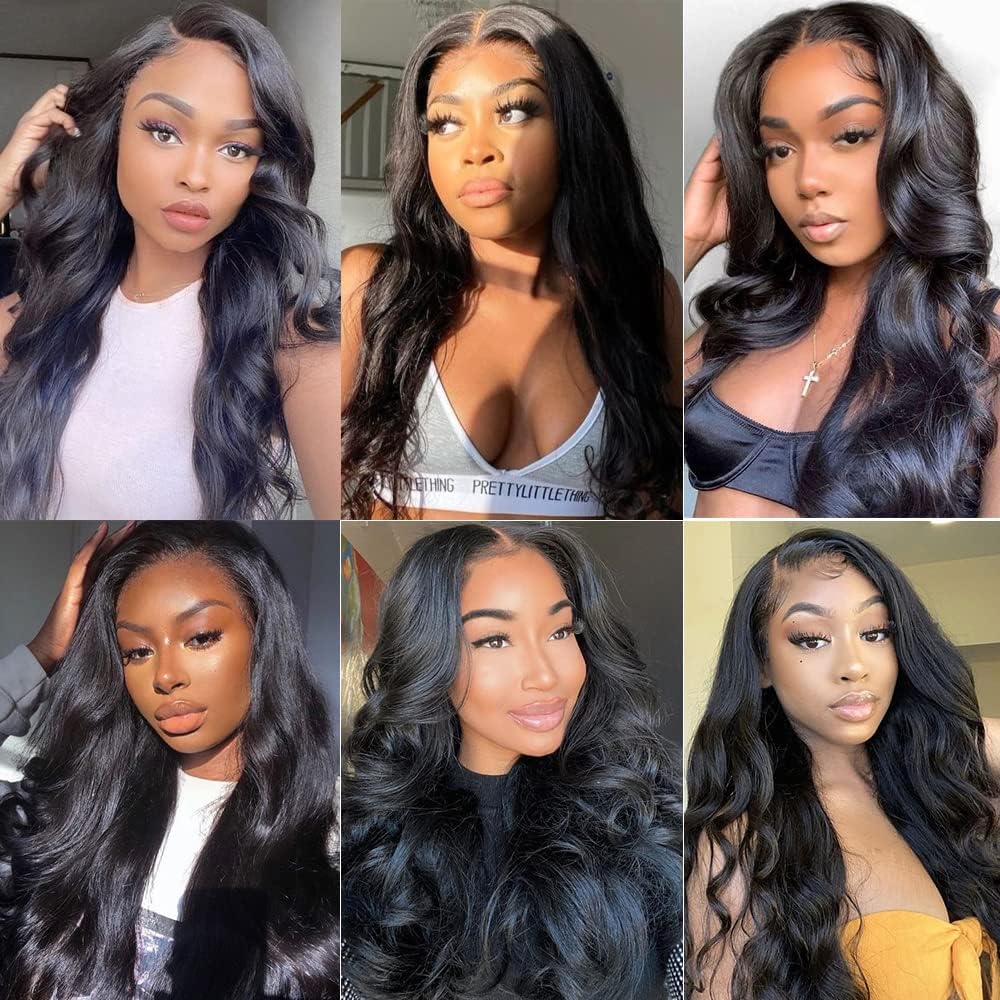 Aomllute 12A Brazilian Virgin Human Hair Bundles - 100% Unprocessed Body Wave Weave Extensions (18/20/22 Inch, 3 Bundles, Natural Black) for Stunning Hairstyles & Daily Wear