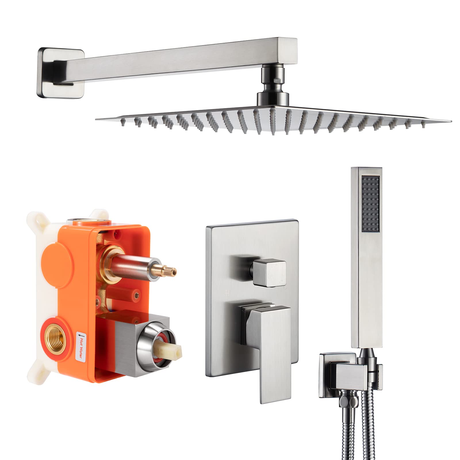 10-Inch High Pressure Square Shower System with Rain Shower Head & Handheld Spray - Brushed Nickel Wall Mounted Set with Valve & Trim - Perfect for Modern Bathroom & Spa-Like Shower Experience