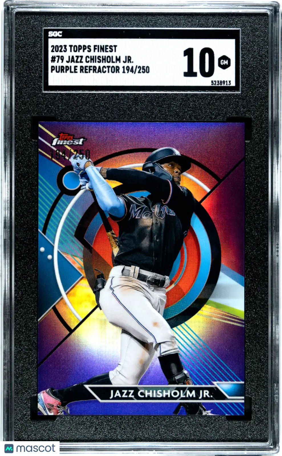 2023 Topps Finest Baseball Jazz Chisholm Jr. Purple Refractor SGC 10 Gem Mint /250 - Rare Collectible for Baseball Fans & Card Investors | Perfect for Display, Trading, and Portfolio Growth