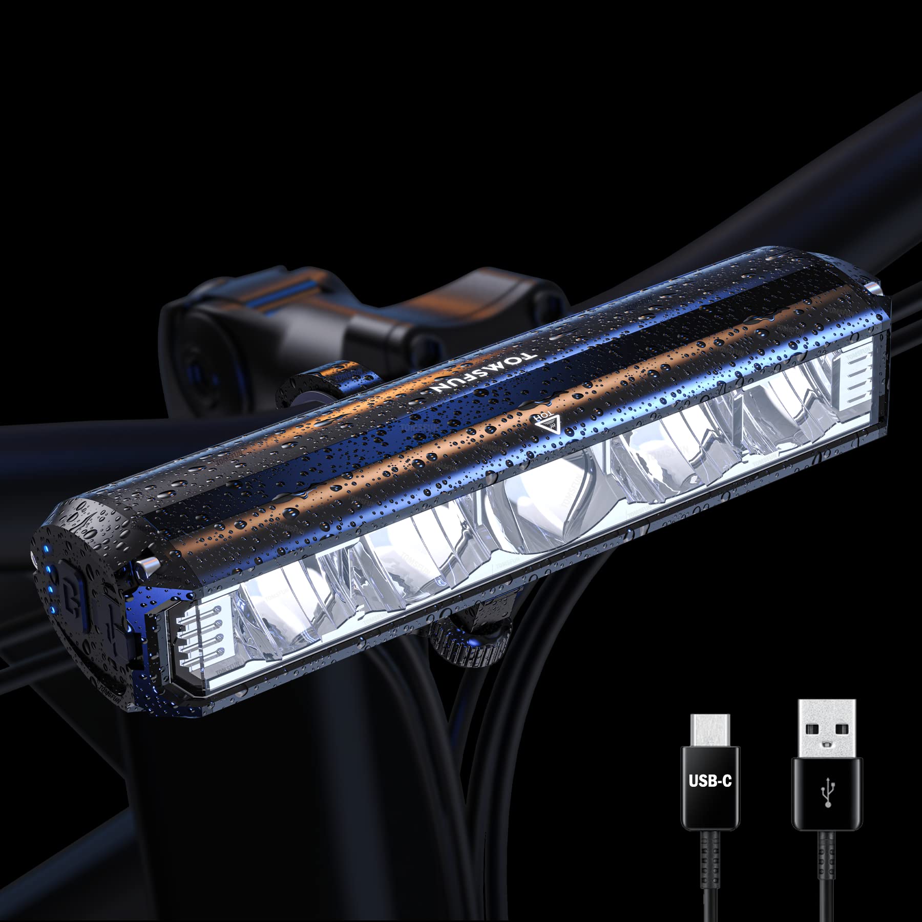 2600 Lumen USB-C Rechargeable Bike Light - 5 LED Waterproof Bicycle Headlight with High/Low Beam & Power Bank Function - Best for Night Riding, Commuting & Mountain Biking
