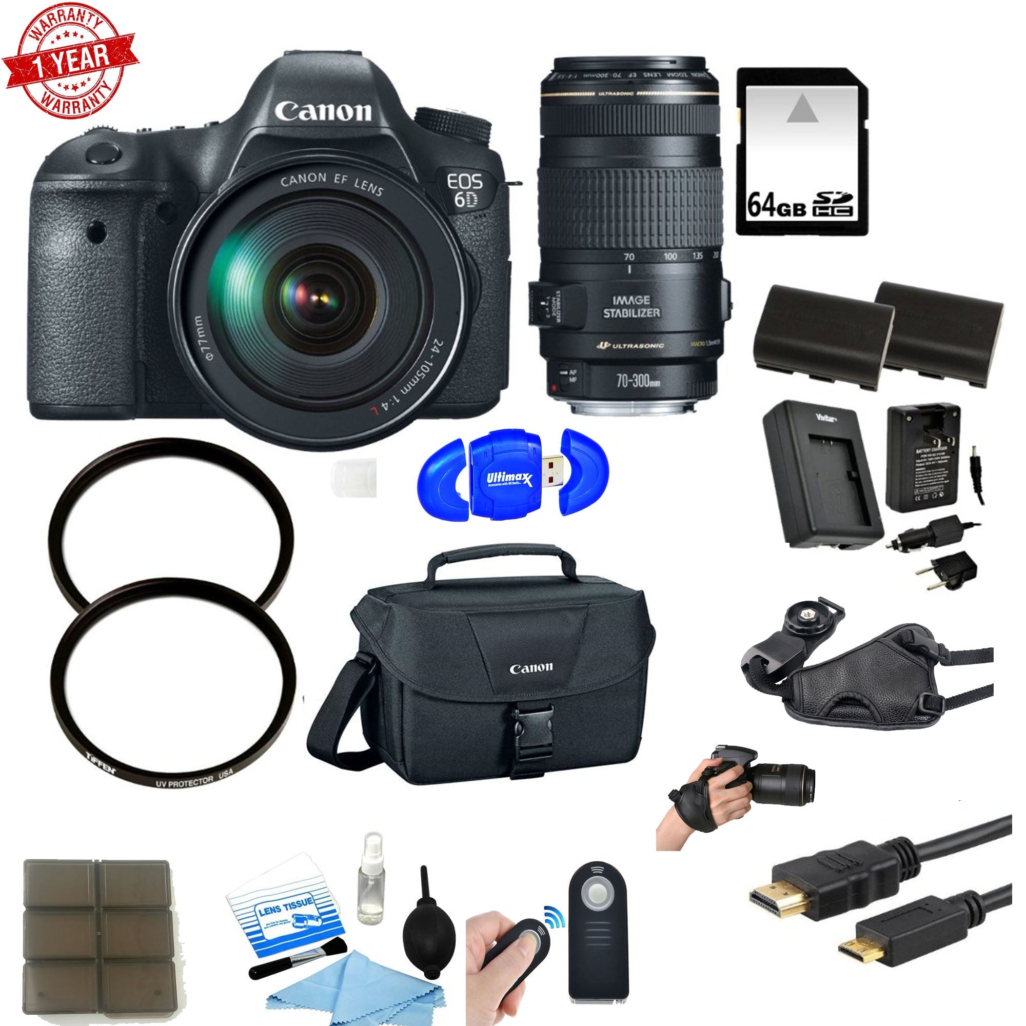 Canon EOS 6D Full Frame DSLR Camera Bundle with EF 24-105mm f/4L IS USM Lens, 32GB SD Card & Grip Strap - Professional Photography for Travel, Portraits & Events