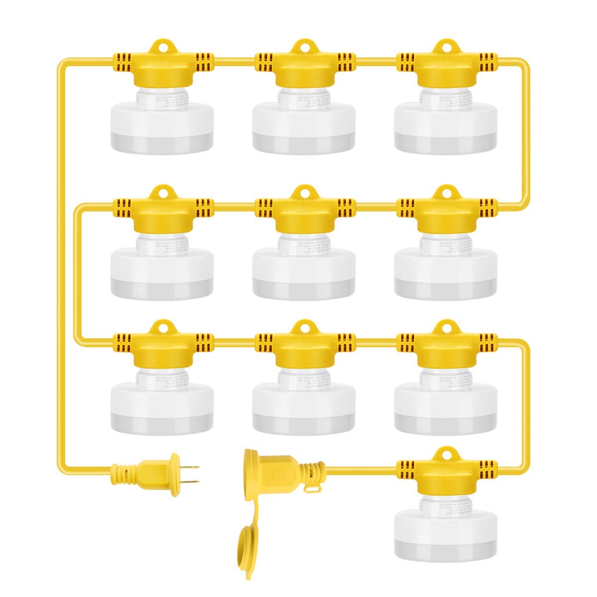 100FT LED Construction String Light - 100W 10000LM Industrial Grade Work Lights with 10 Bulbs, 5000K Daylight White for Job Sites, Renovation, Mining | Perfect for Construction Lighting, Warehouse Illumination & Emergency Temporary Lighting