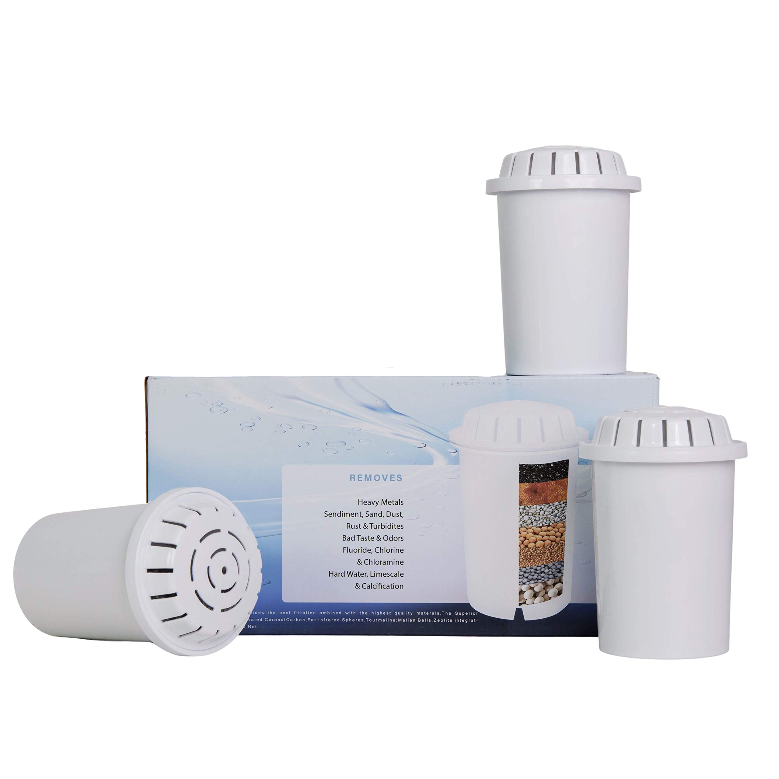 Life Ionizer Glass Pitcher Replacement Alkaline Water Filter Cartridge - F004 Compatible Filter - Pack of 3 - Perfect for Home, Office & Travel Hydration