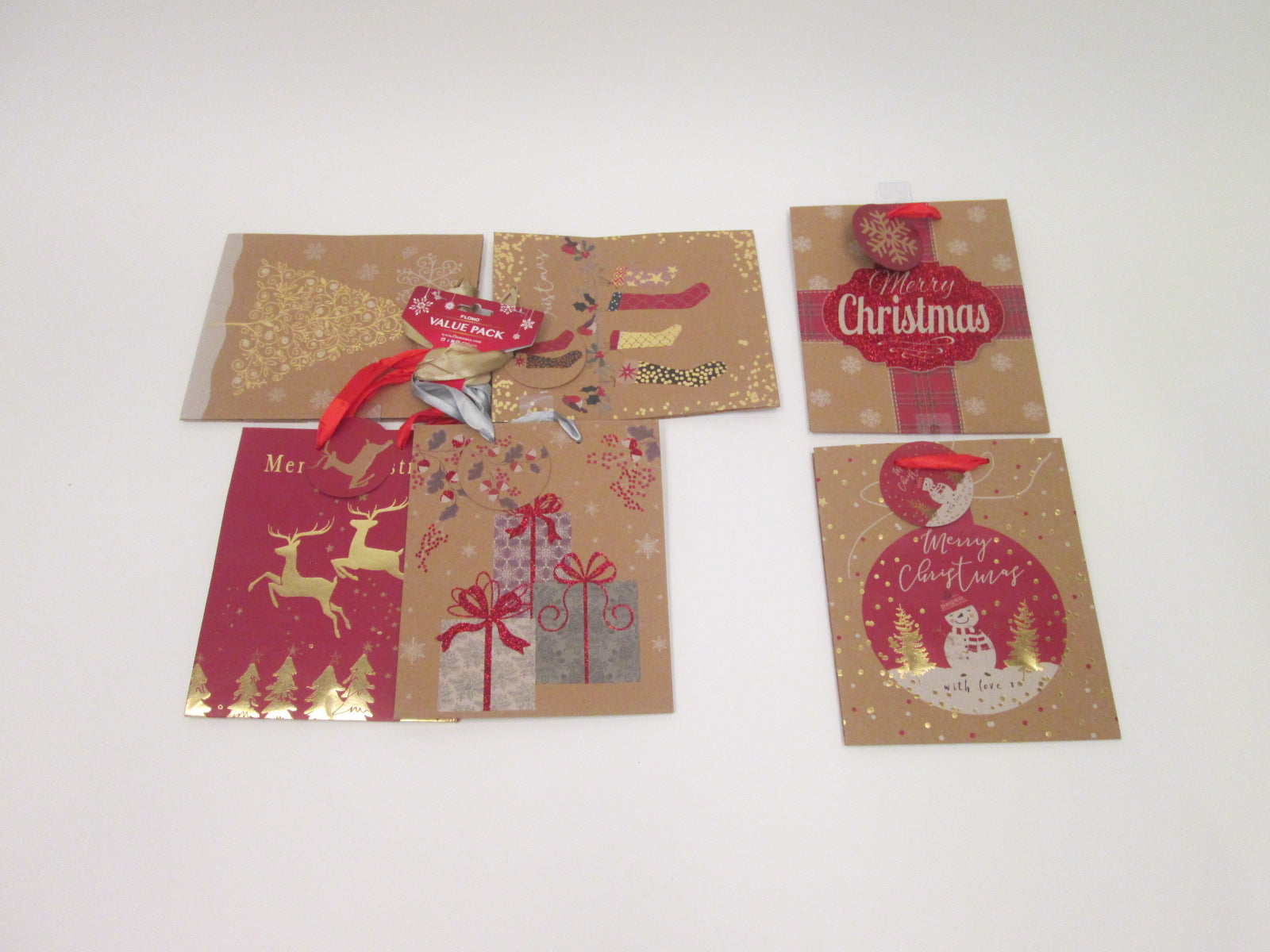 4-Pack Medium Christmas Holiday Glitter Kraft Gift Bags - 6 Festive Designs for Holiday Presents, Party Favors & Stocking Stuffers