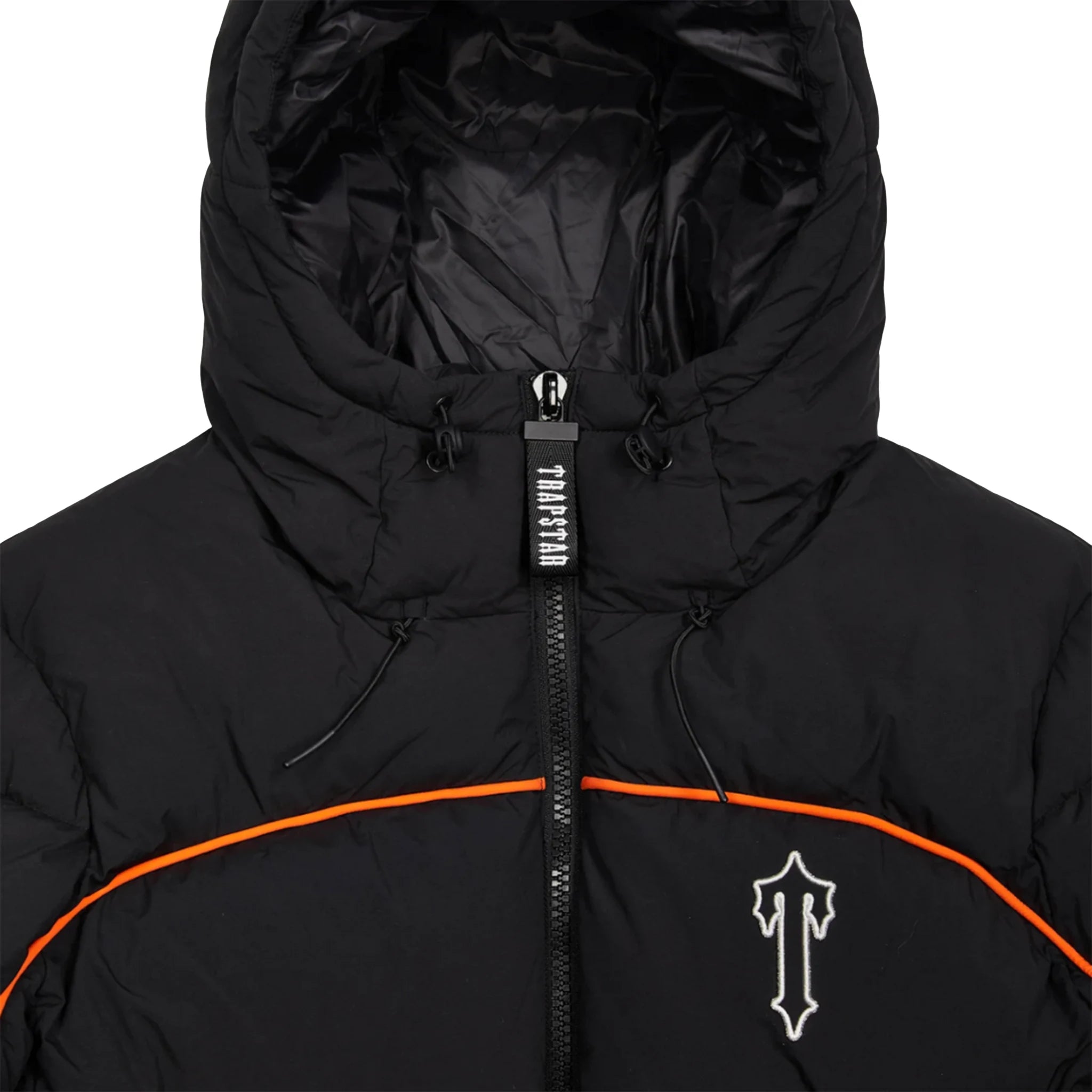 Trapstar Irongate Arch Piping Black Puffer Jacket - Men's Winter Coat with Hood, Warm Quilted Outerwear for Urban Streetwear & Cold Weather Fashion