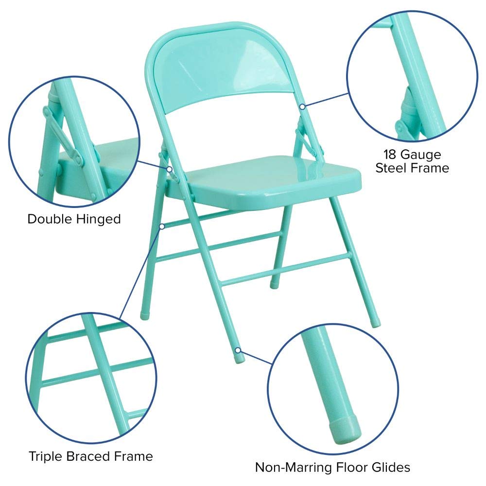 Flash Furniture 2-Pack HERCULES COLORBURST Series Teal Metal Folding Chairs - Heavy Duty Triple Braced & Double Hinged for Indoor/Outdoor Events, Parties, Weddings, and Banquets