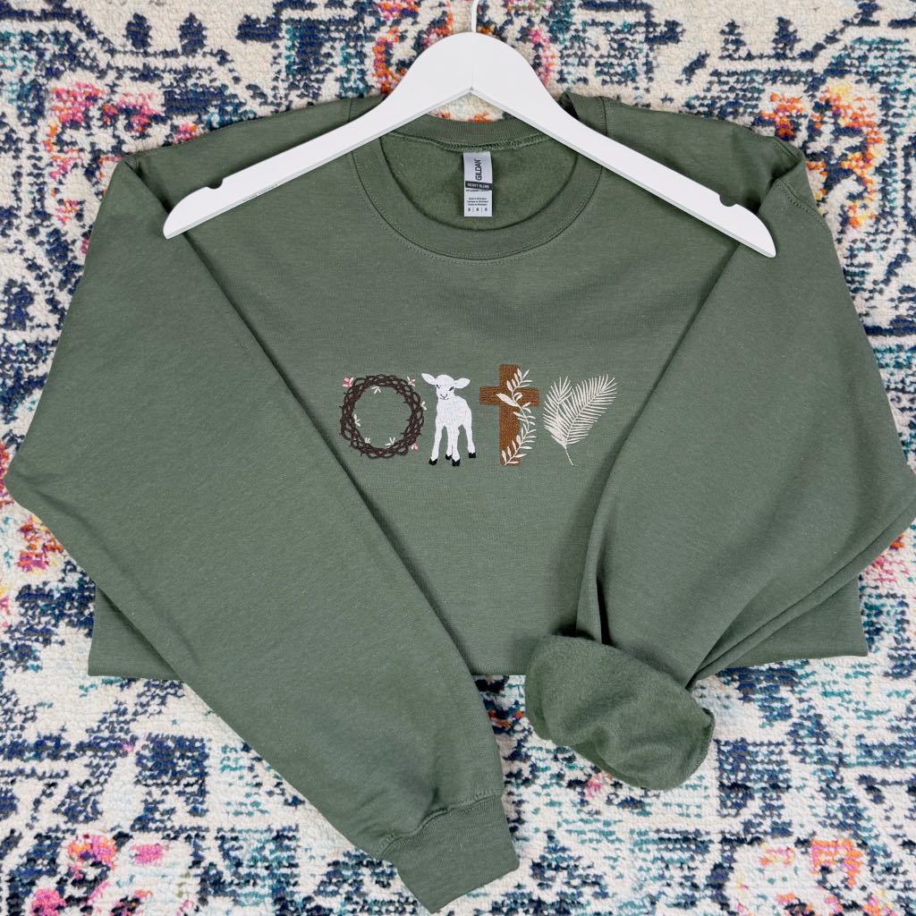 Easter Symbols Embroidered Sweatshirt - Cute Bunny & Egg Design Cotton Pullover for Women | Perfect for Spring Outfits, Holiday Parties & Family Gatherings