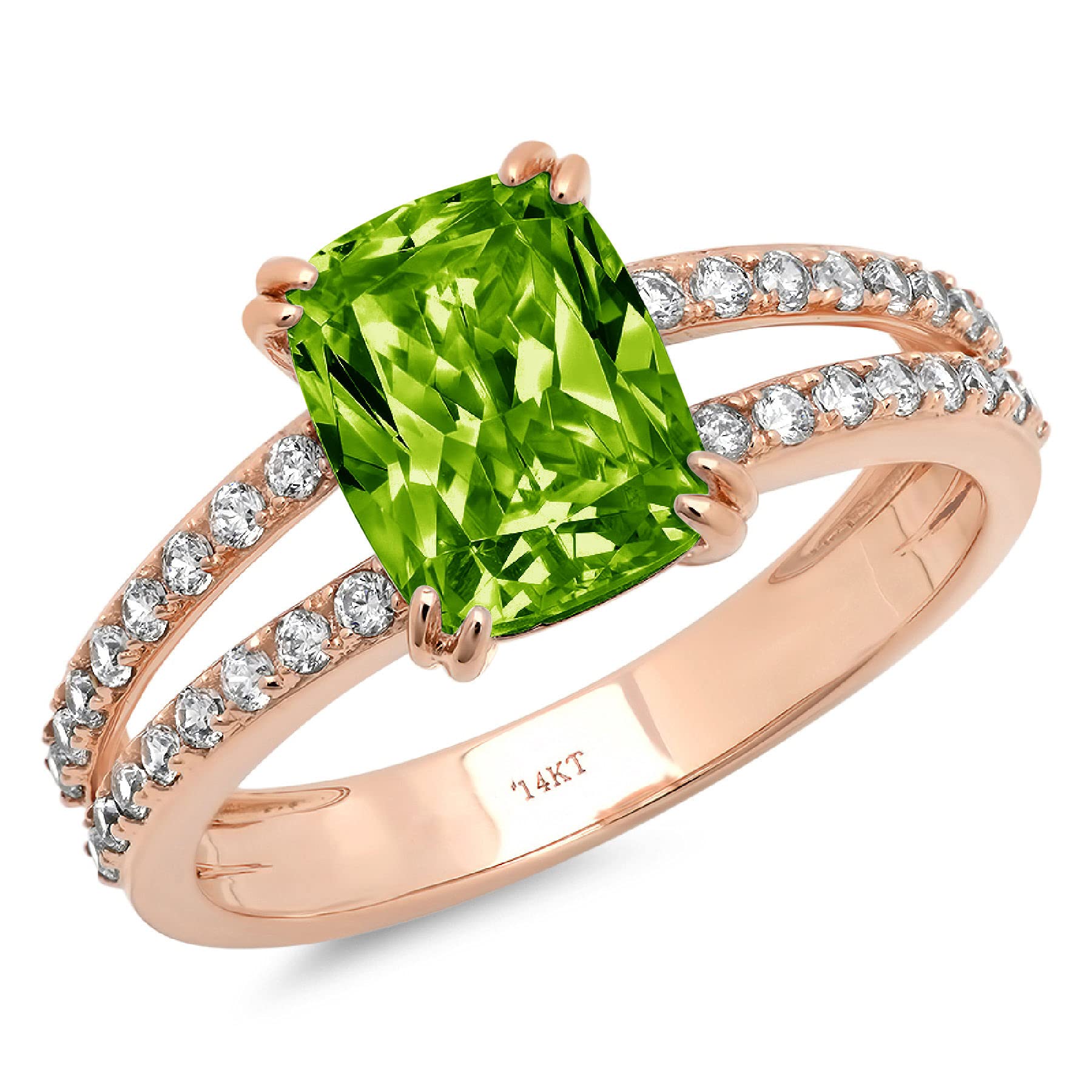 3.50 Carat Cushion Cut Natural Green Peridot Gemstone Ring in 18K Rose Gold - Solitaire Engagement, Promise, Anniversary & Wedding Jewelry for Women - Perfect for Proposals, Bridal Gifts & Special Occasions