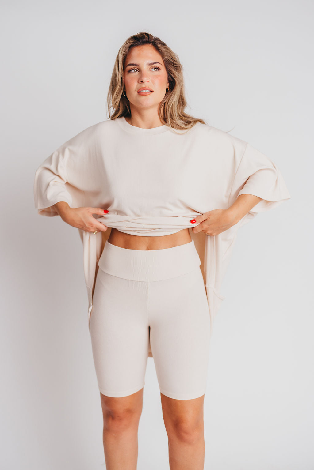 All Weekend Long Set - Soft Short Sleeve Loungewear in Oatmeal | Cozy Casual Outfit for Home, Travel & Relaxation