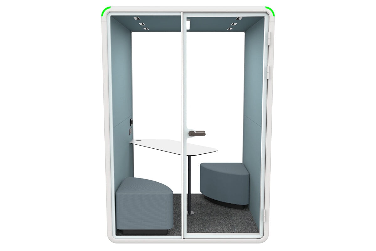 Nest 2 Person Meeting Booth with Diagonal Table - Soundproof Office Pod with Echo Panel & Fabric Walls for Private Conversations | Perfect for Office Meetings, Phone Calls & Focus Work