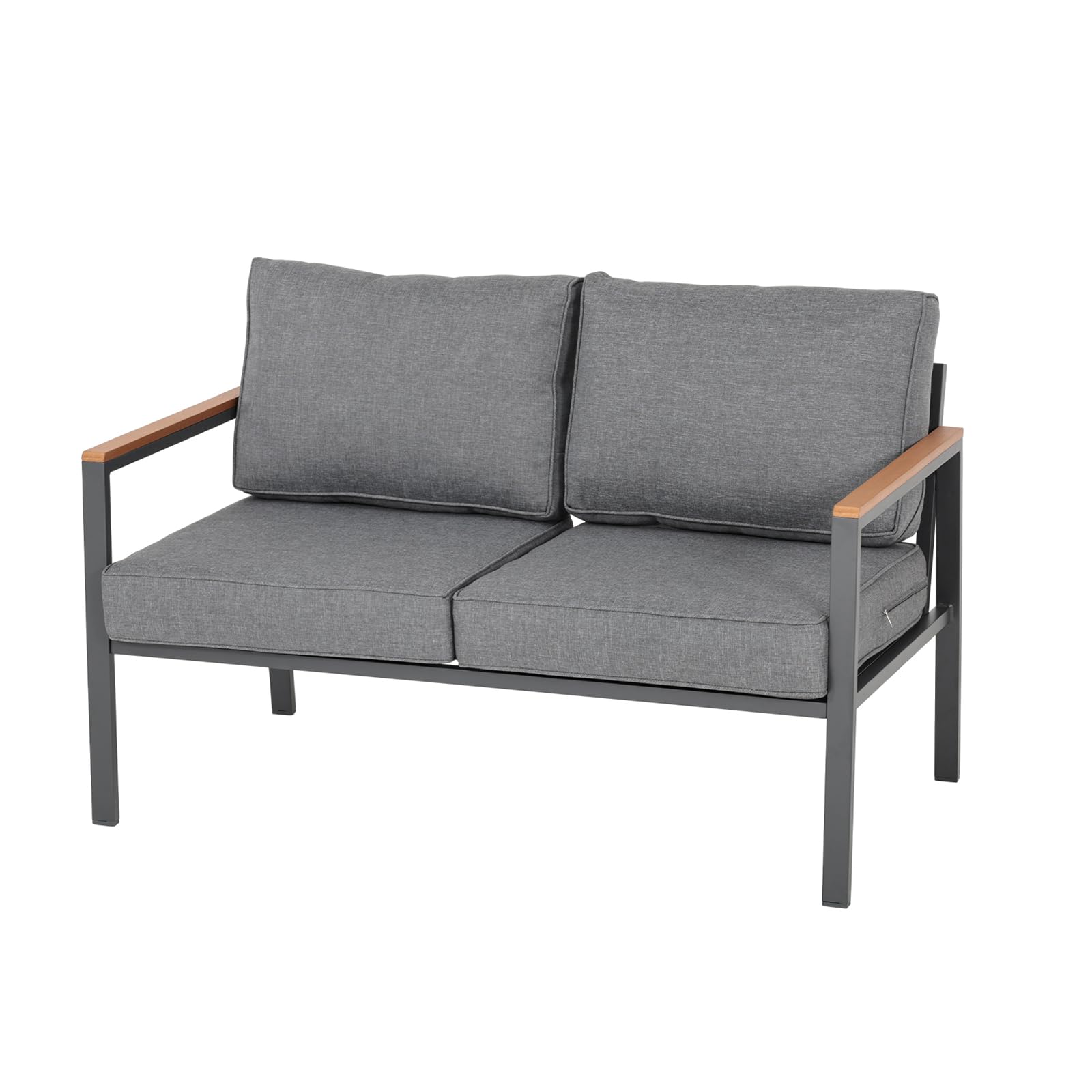 Modern Aluminum Outdoor Loveseat - All-Weather 2-Seater Patio Sofa with Olefin Cushions | Durable Metal Garden Furniture for Deck, Backyard & Poolside Relaxation | Grey Contemporary Outdoor Seating Solution
