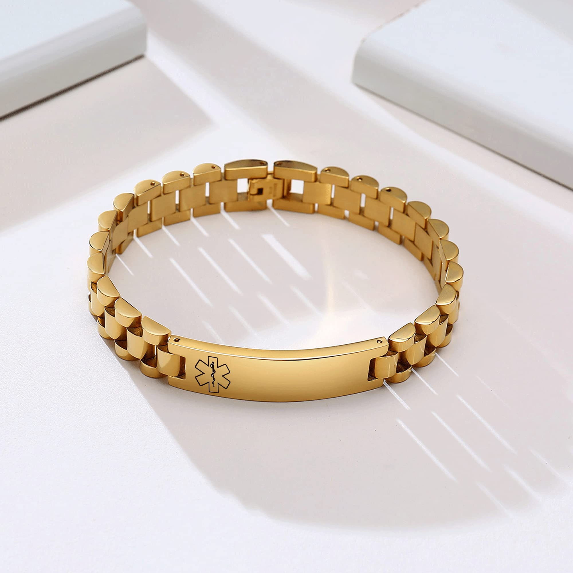 Medical Alert ID Bracelet for Men & Women - Adjustable Stainless Steel Emergency Bracelet with Engraved Medical Info - Perfect for Seniors, Diabetics & Allergy Sufferers