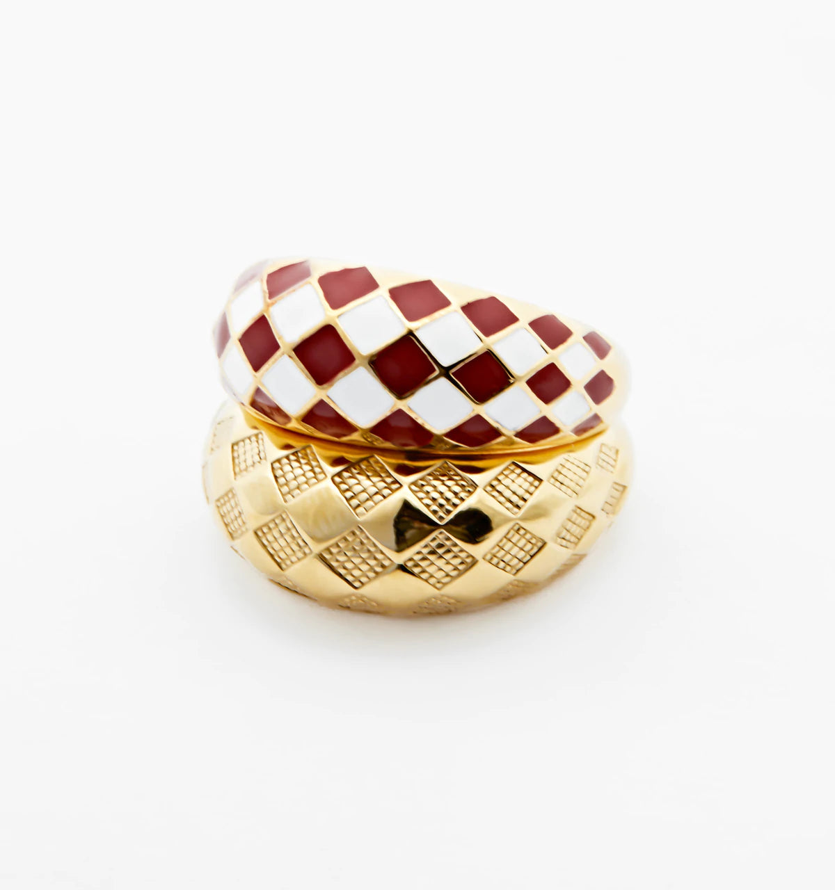 Checker Rings - Red Set of 2 | Classic Checkerboard Design Fashion Rings for Women | Perfect for Parties, Gifts, and Everyday Wear