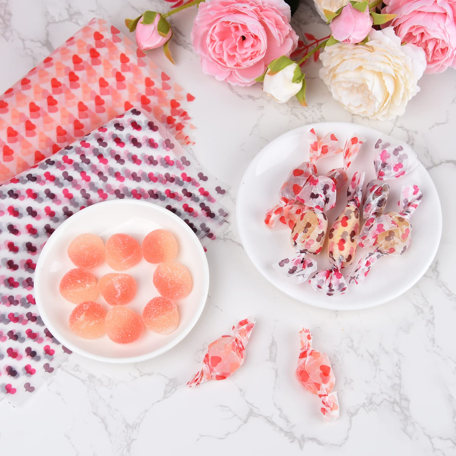 ASTARON 100-Pack Valentine's Day Wax Paper Sheets - Food Safe Greaseproof Wrapping Paper for Candy, Cookies, Sandwiches & Fried Foods | Perfect for Baking, Party Favors & Restaurant Use