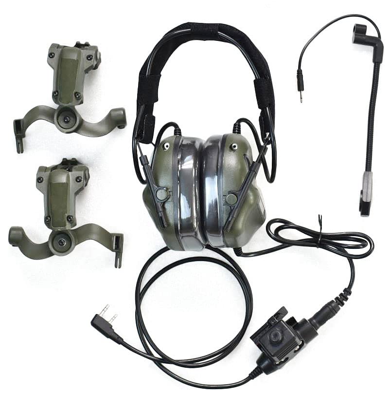 Tactical Headset with U94 PTT 2pin & ARC Rail Adapter - Compatible with Ops-Core Fast, ACH, MICH Helmets - Ideal for Airsoft, Hunting, Shooting & Military Training (Green)