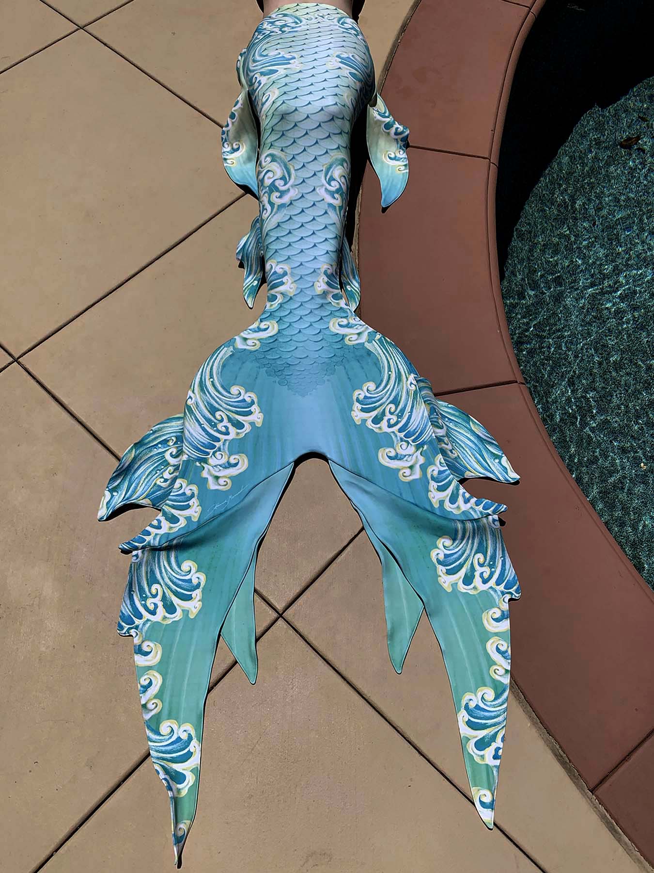 Hannah Mermaid Golden Wave GalleryTail Swimsuit by Cape Cali - Elegant Mermaid Tail for Swimming, Underwater Photography, and Costume Parties
