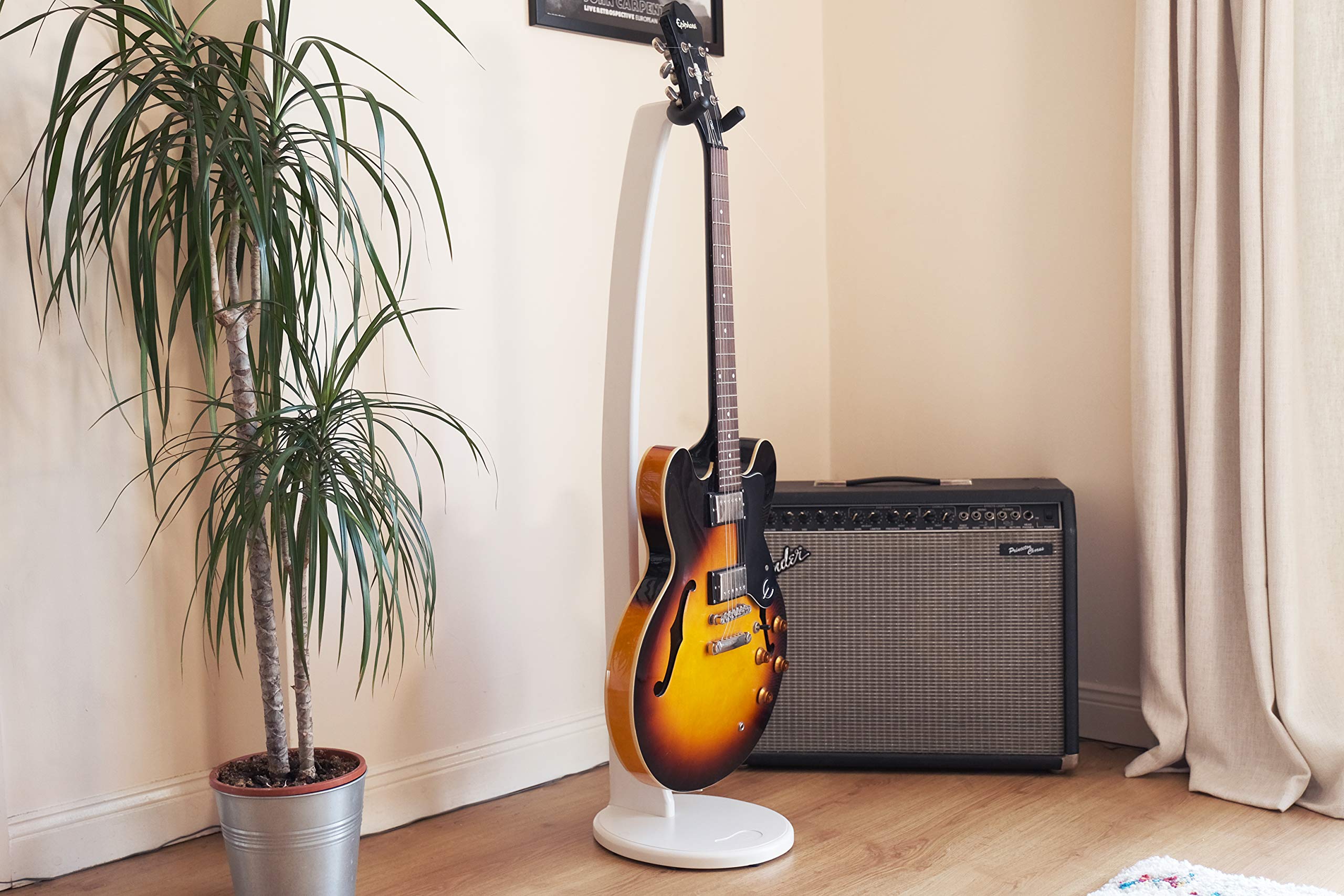 Premium Ruach GS-1 Wooden Guitar Stand - Universal Holder for Acoustic & Electric Guitars (White) - Perfect for Home, Studio & Stage Use