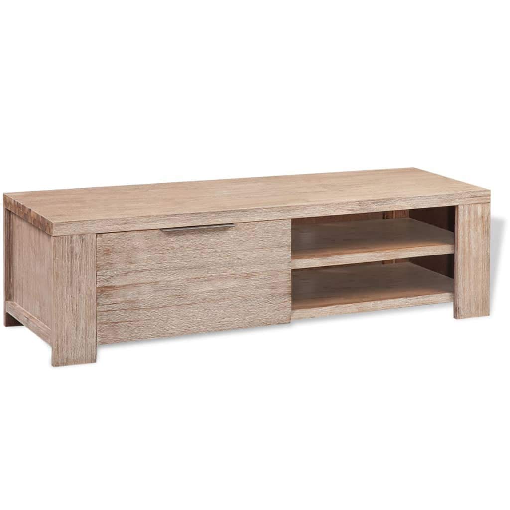 Rustic TV Stand 55 Inch, Solid Acacia Wood Entertainment Center with 2 Cable Outlets & Storage Doors – Perfect for Living Room, Bedroom, or Home Theater Setup