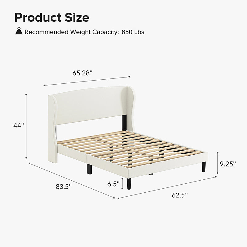 Baotist Upholstered Wingback Platform Bed Frame - Queen Size Modern Bedroom Furniture for Master Bedroom, Guest Room & Apartment