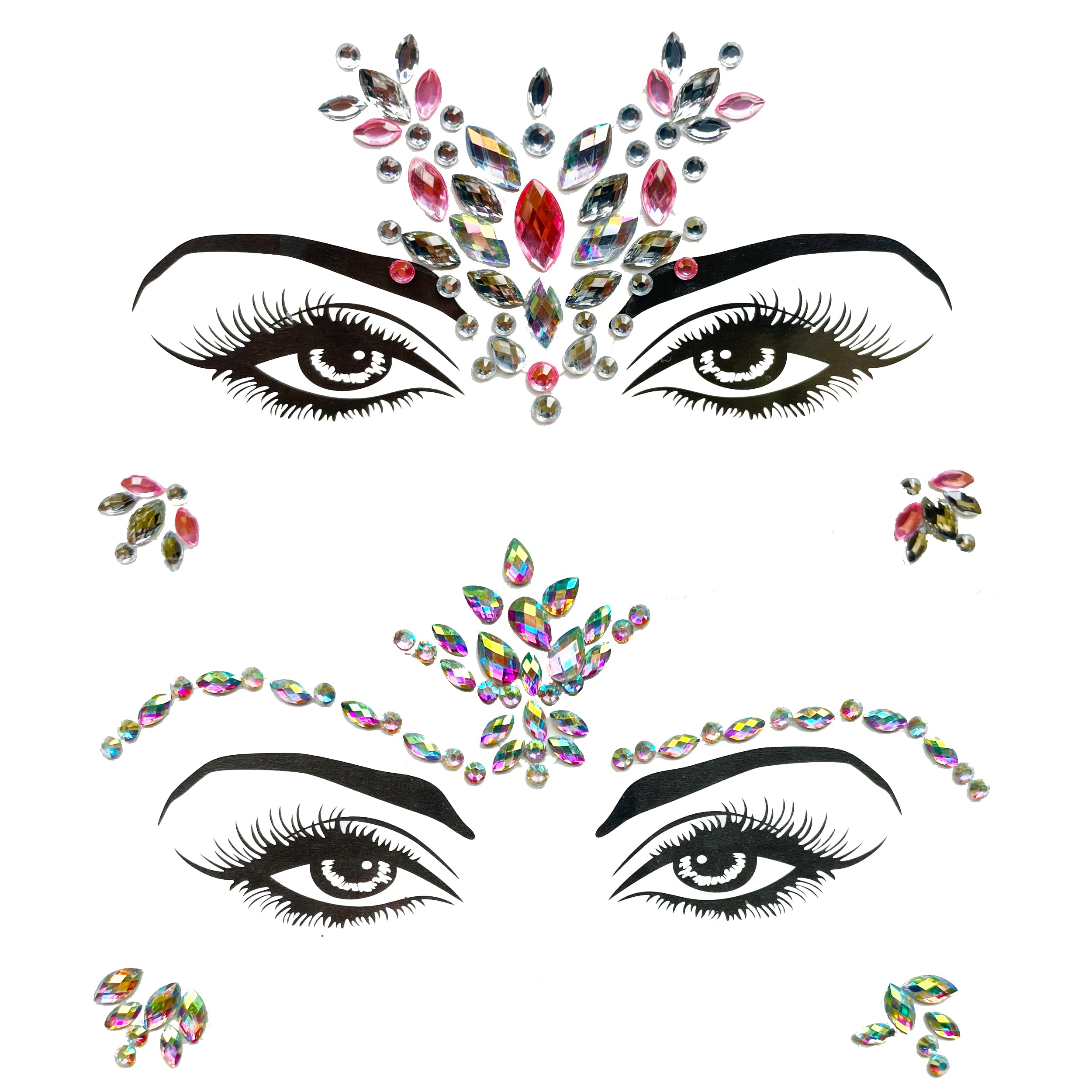 8 Pack Face Gems - Self-Adhesive Face Crystals for Adults & Kids - Perfect for Festivals, Parties, Carnivals & Costume Events - Glamorous Makeup Accessories for Halloween, Mardi Gras & Cosplay