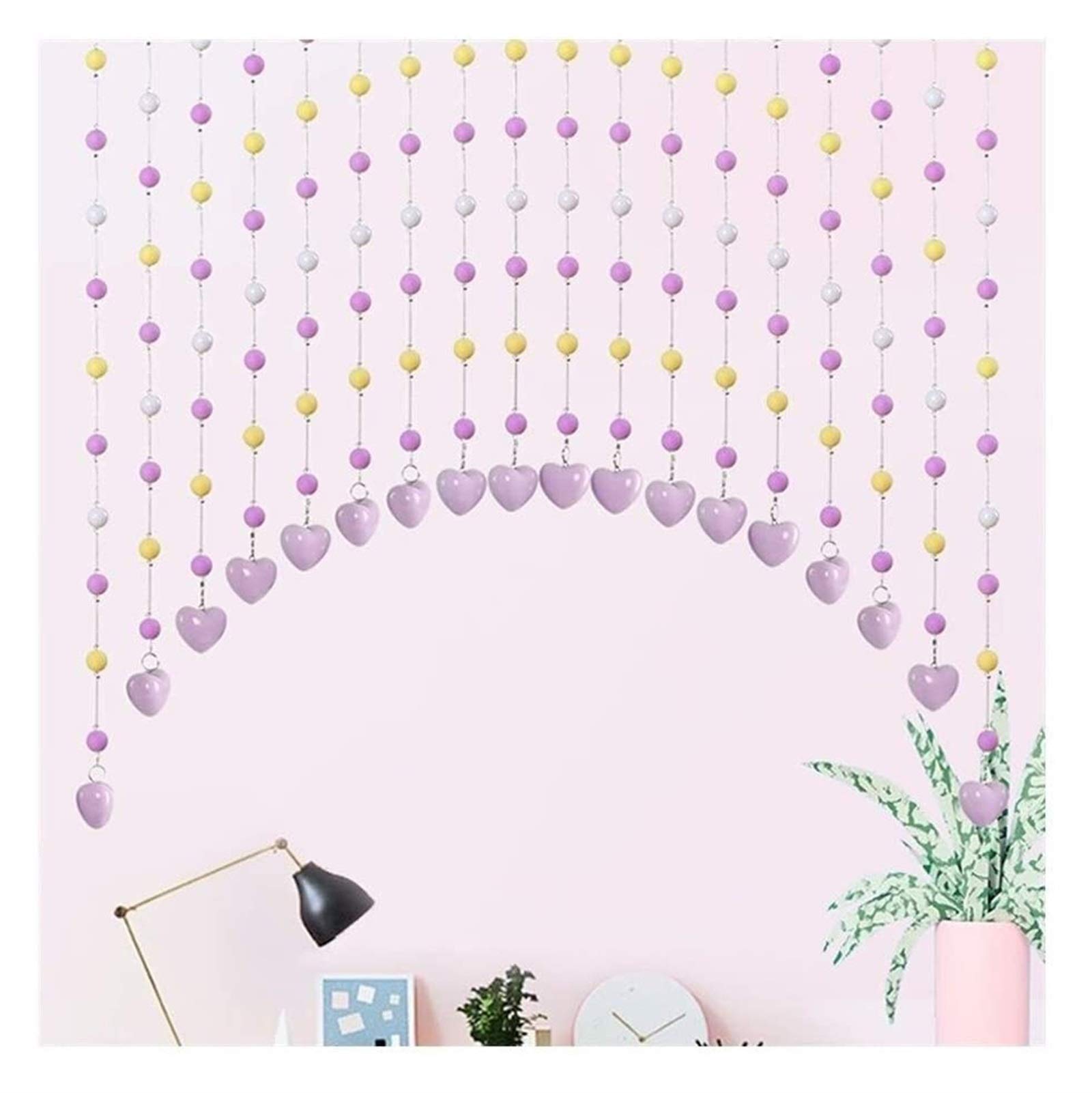 Acrylic Beaded Curtain Doorway Room Divider - Heart-Shaped Decorative Screen with 40 Strands (140cm Width, Purple) for Bedroom, Living Room & Nursery Decor