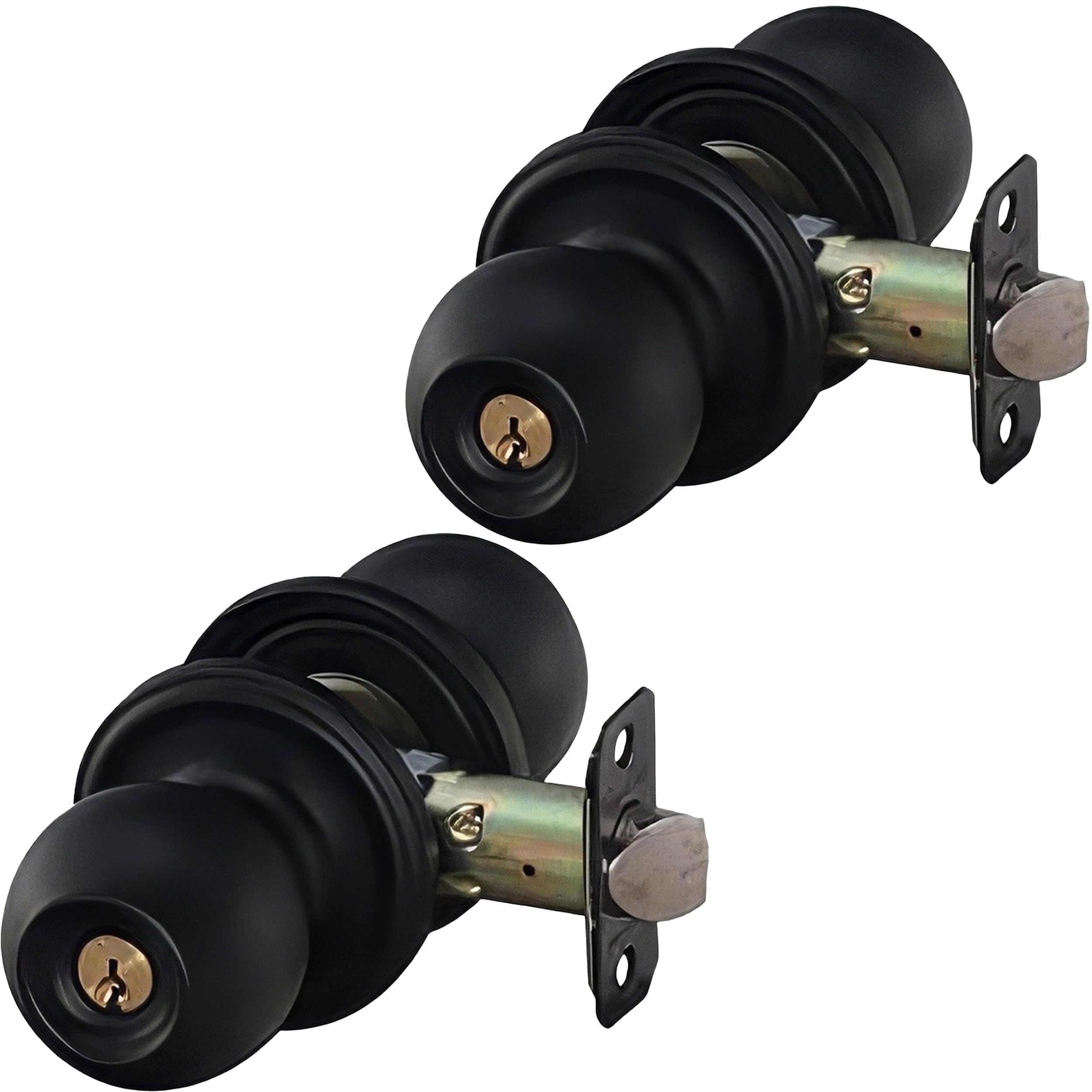 Matte Black Door Knobs with Key - 2 Pack for Bedroom & Bathroom