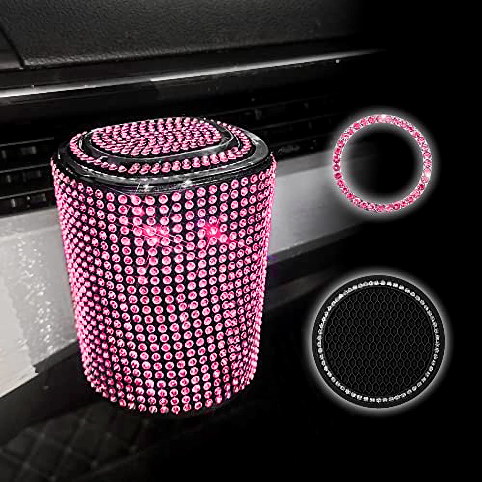 Blue LED Smokeless Car Ashtray with Lid - Pink Cup Holder Auto Accessory for Women | Portable & Odor-Free for Road Trips & Commuting