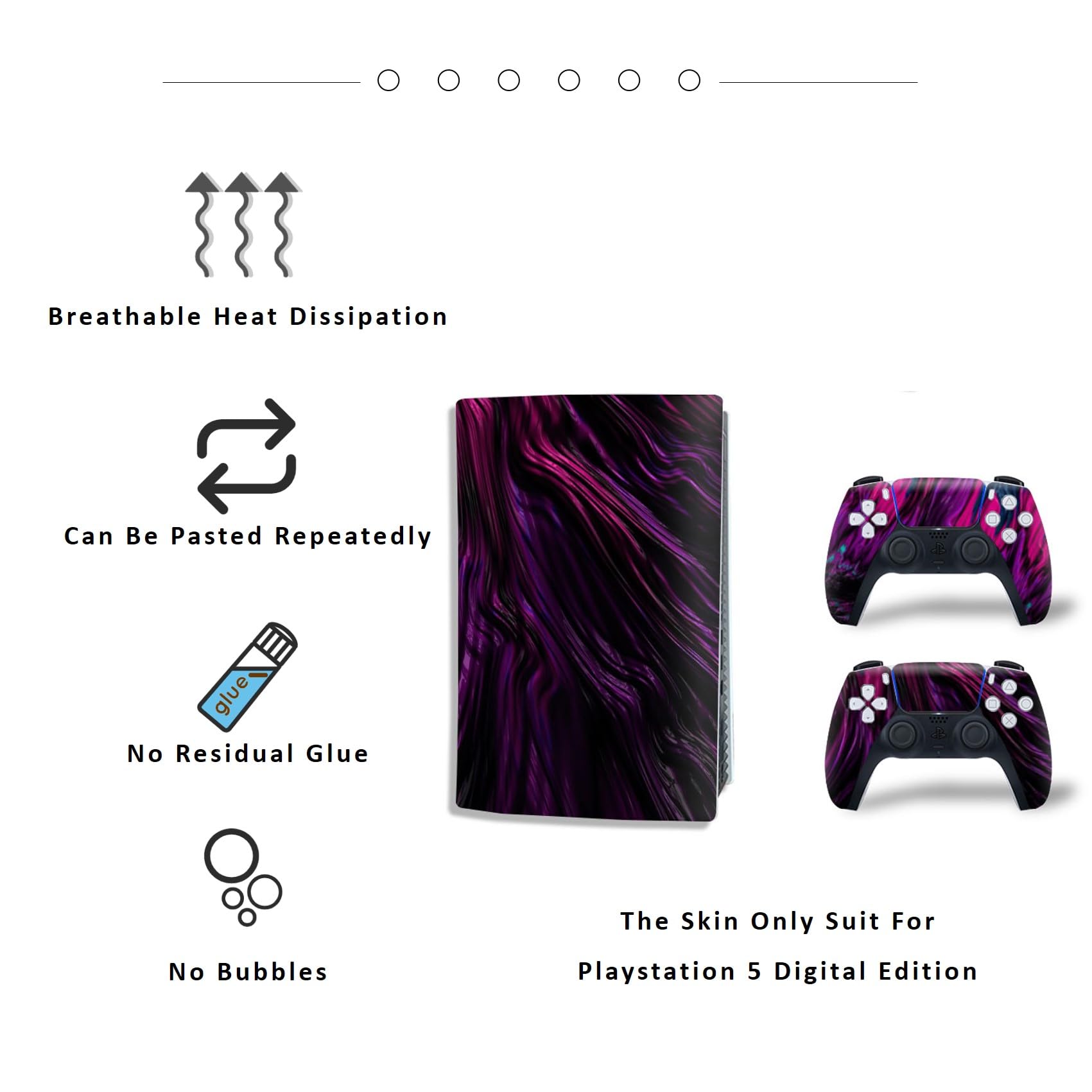 PS5 Digital Edition Console & Controller Vinyl Skin Wrap - Pink Line Design Protective Decal Sticker Cover for Playstation 5 | Gaming Accessories for Home Entertainment & Game Room Decor