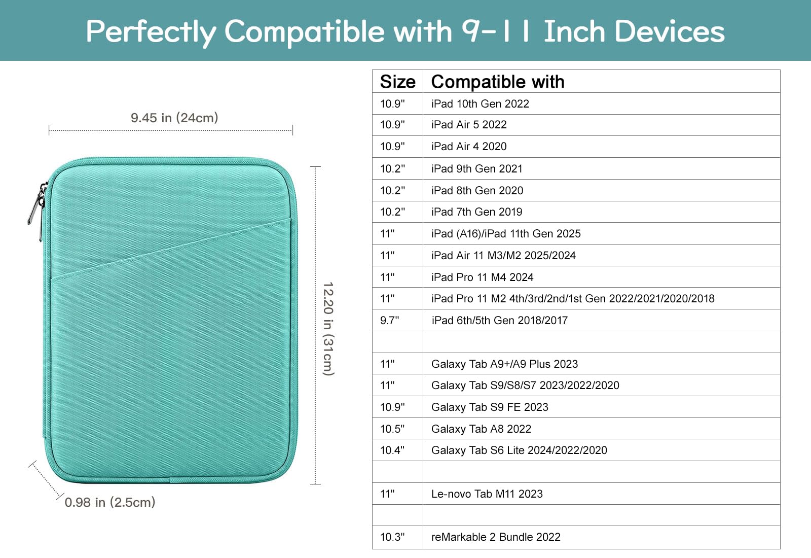 Premium 9-11 Inch Tablet Sleeve Case for iPad 10th Gen 10.9