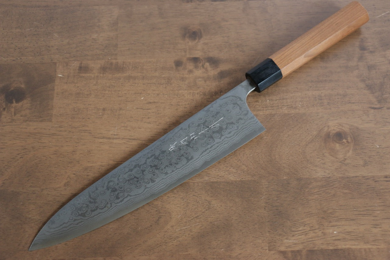 Premium Nao Yamamoto VG10 Damascus Hammered Gyuto Chef Knife 240mm with Cherry Blossom Handle - Perfect for Sushi, Meat Slicing & Professional Kitchen Use