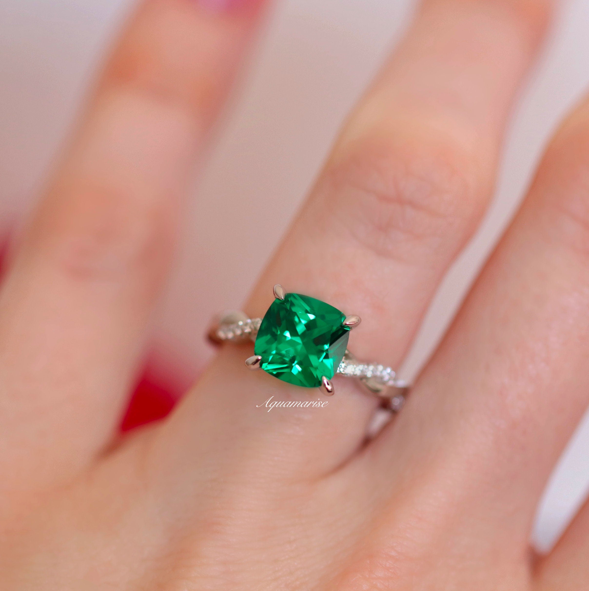 Sophia Emerald Ring Sterling Silver - Elegant Green Gemstone Jewelry for Women, Perfect for Engagement, Wedding & Special Occasions