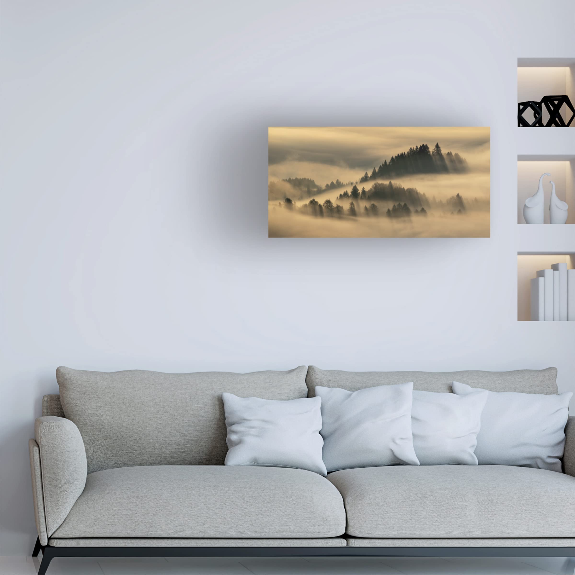 Trademark Fine Art 'Pieniny Foggy' Canvas Wall Art Print by Wojciech Kruczynski - Landscape Painting for Living Room, Bedroom & Office Decor