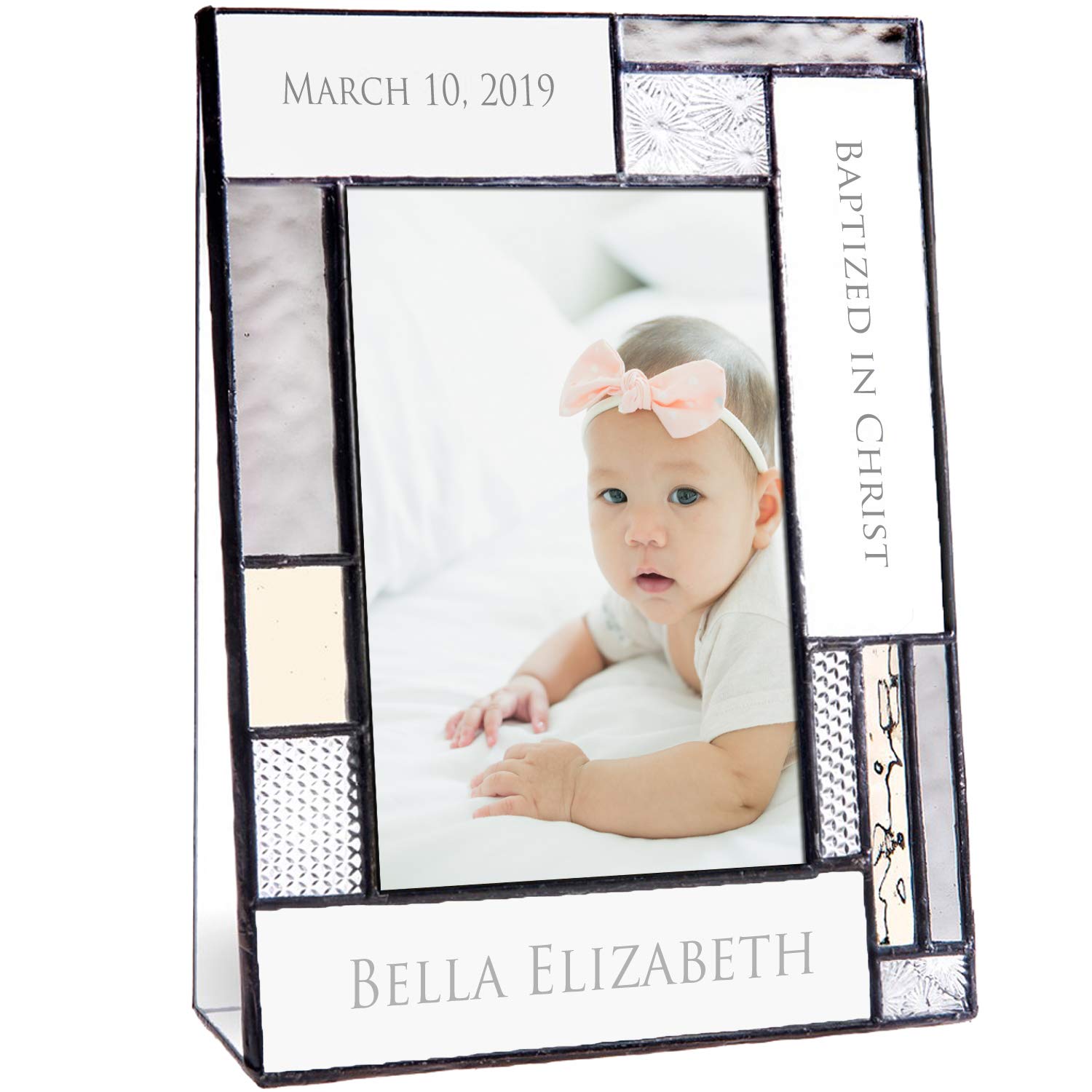 Personalized Baptism Frame - Custom Engraved 4x6 Glass Photo Gift for Kids (Grey/Yellow) - Perfect Christening Keepsake