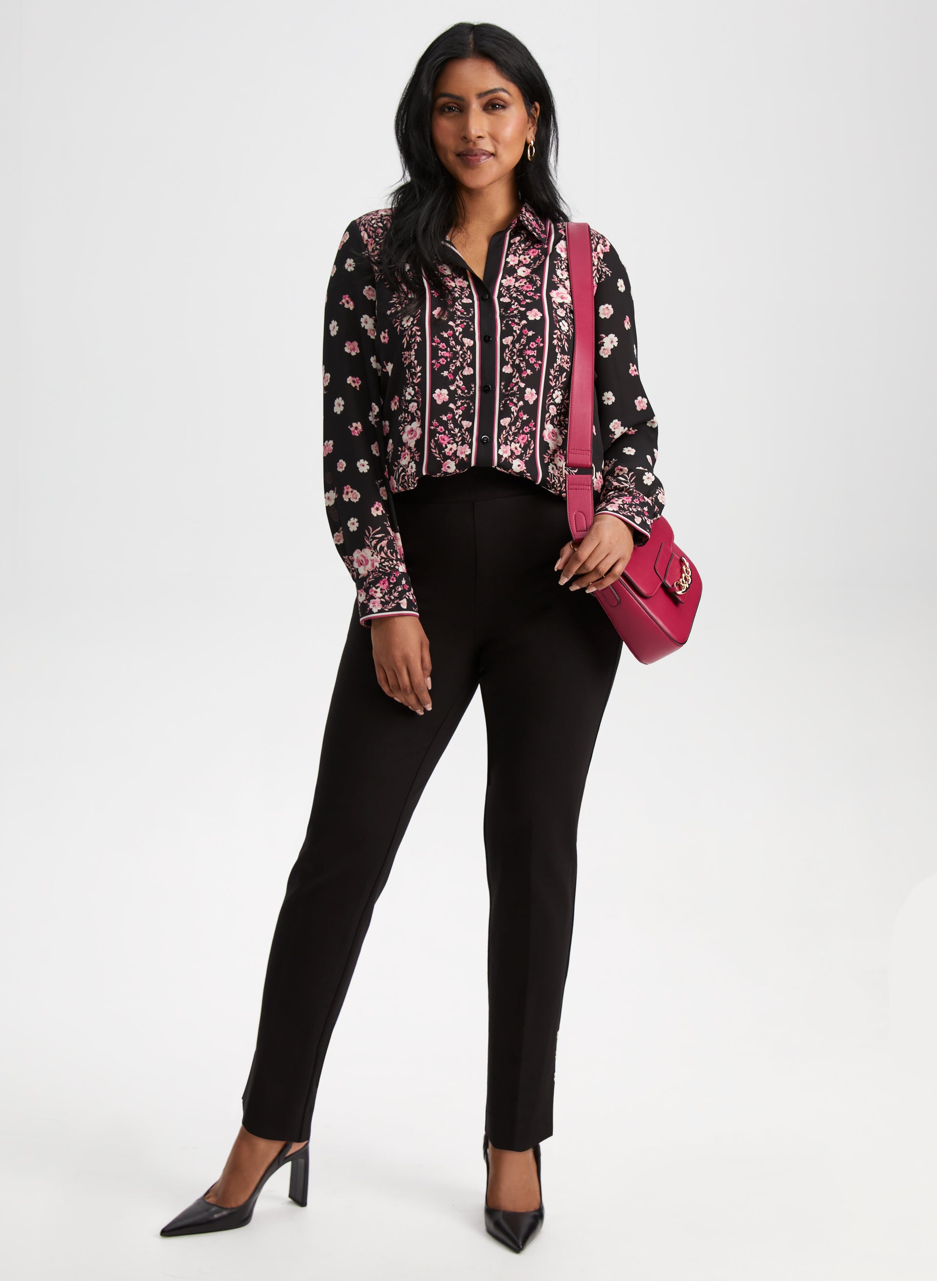 Elegant Floral Border Print Blouse for Women - Stylish Flowy Tops for Casual Wear, Office & Date Night Outfits