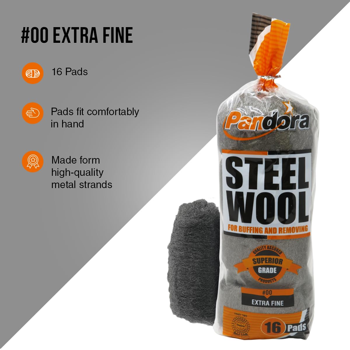 Pandora #00 Extra Fine Steel Wool – 240 Pads for Buffing, Polishing & Cleaning Metal Surfaces – Perfect for Golf Clubs, Wheels, Screens & Outdoor Furniture – Ideal for DIY Projects & Home Maintenance
