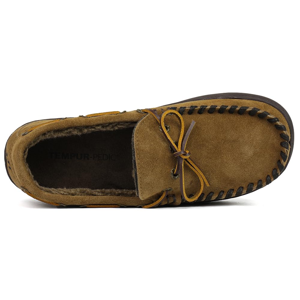 Tempur-Pedic Men's Therman Moccasin Slippers - Comfortable Indoor/Outdoor House Shoes for Relaxation & Lounging - Black