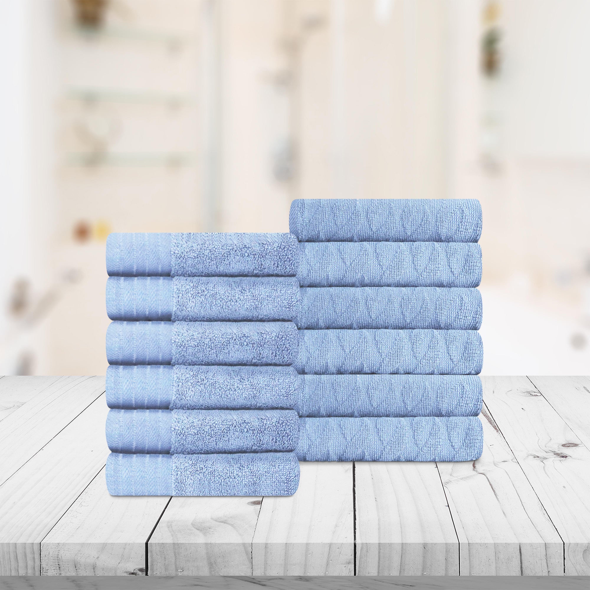 Premium 12-Piece Turkish Cotton Face Towel Set - Jacquard Herringbone & Solid Design | Soft & Absorbent for Bathroom, Spa, Gym & Travel